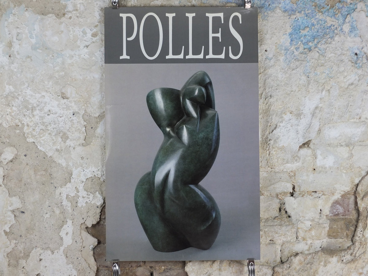 1980s Dominique Pollès Poster, sculpture, organic cubism, female form, artist gallery exhibition, wall art decor