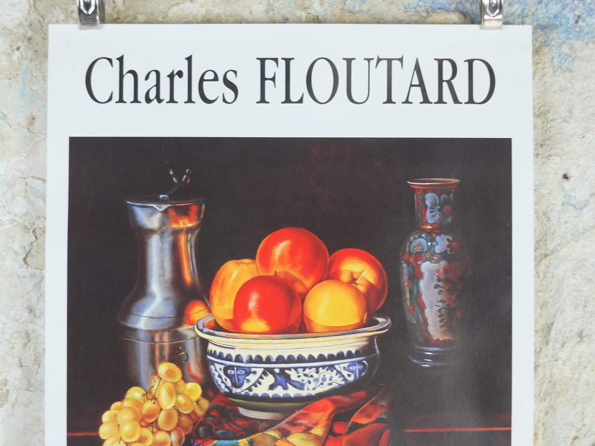 1996 Charles Floutard Poster, still life with peaches, oranges, lemons and apples, artist gallery exhibition, wall art decor