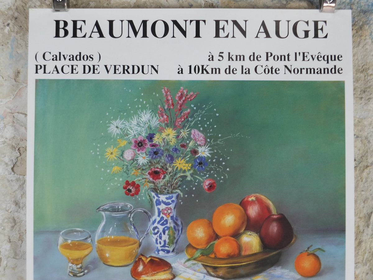 1991 Robert Friard Poster, still life with apples and oranges, and orange juice, artist gallery exhibition, wall art decor