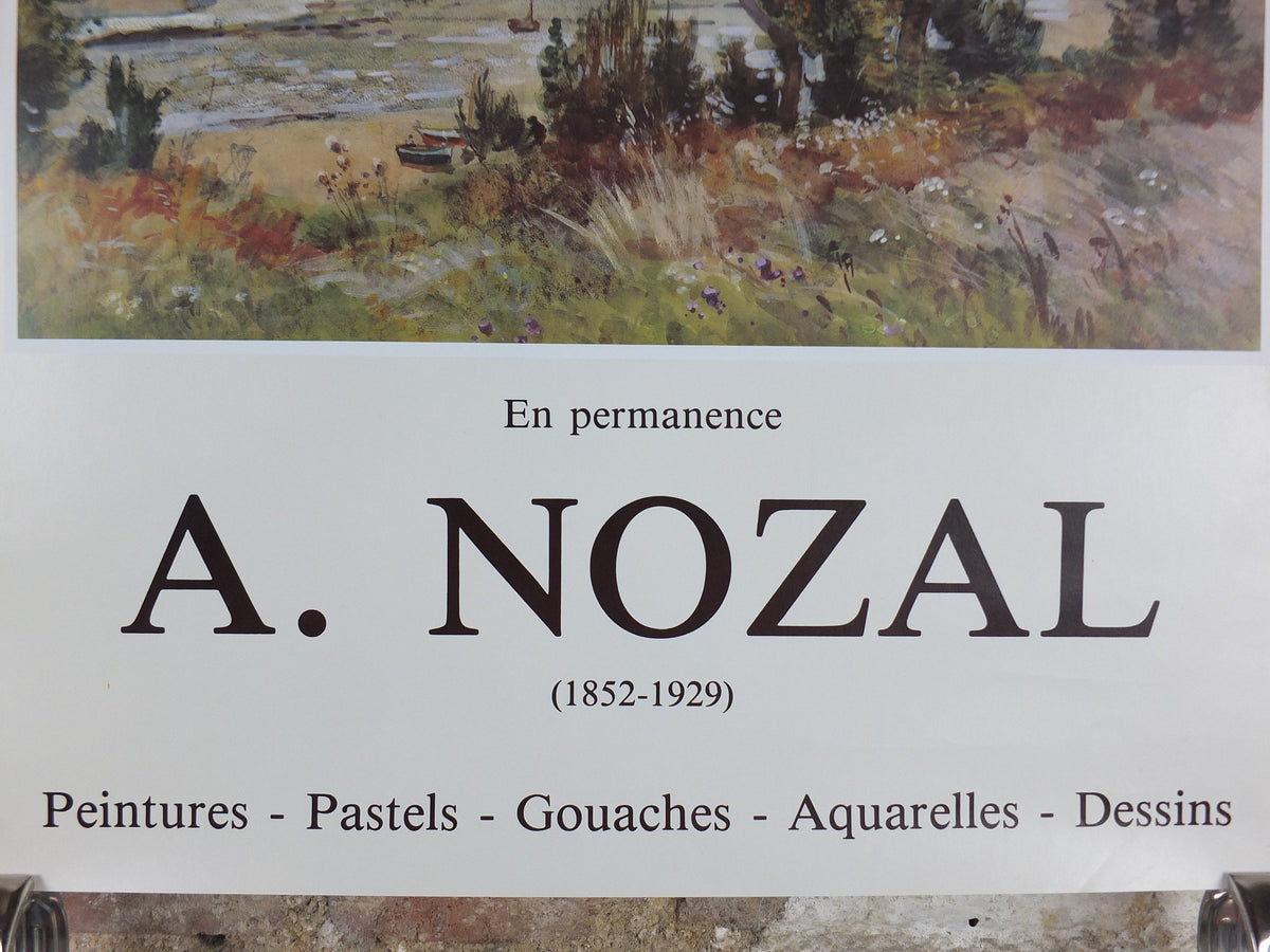 1980s Alexander Nozal Poster, coastal landscape, beach & meadows, artist gallery exhibition, wall art decor