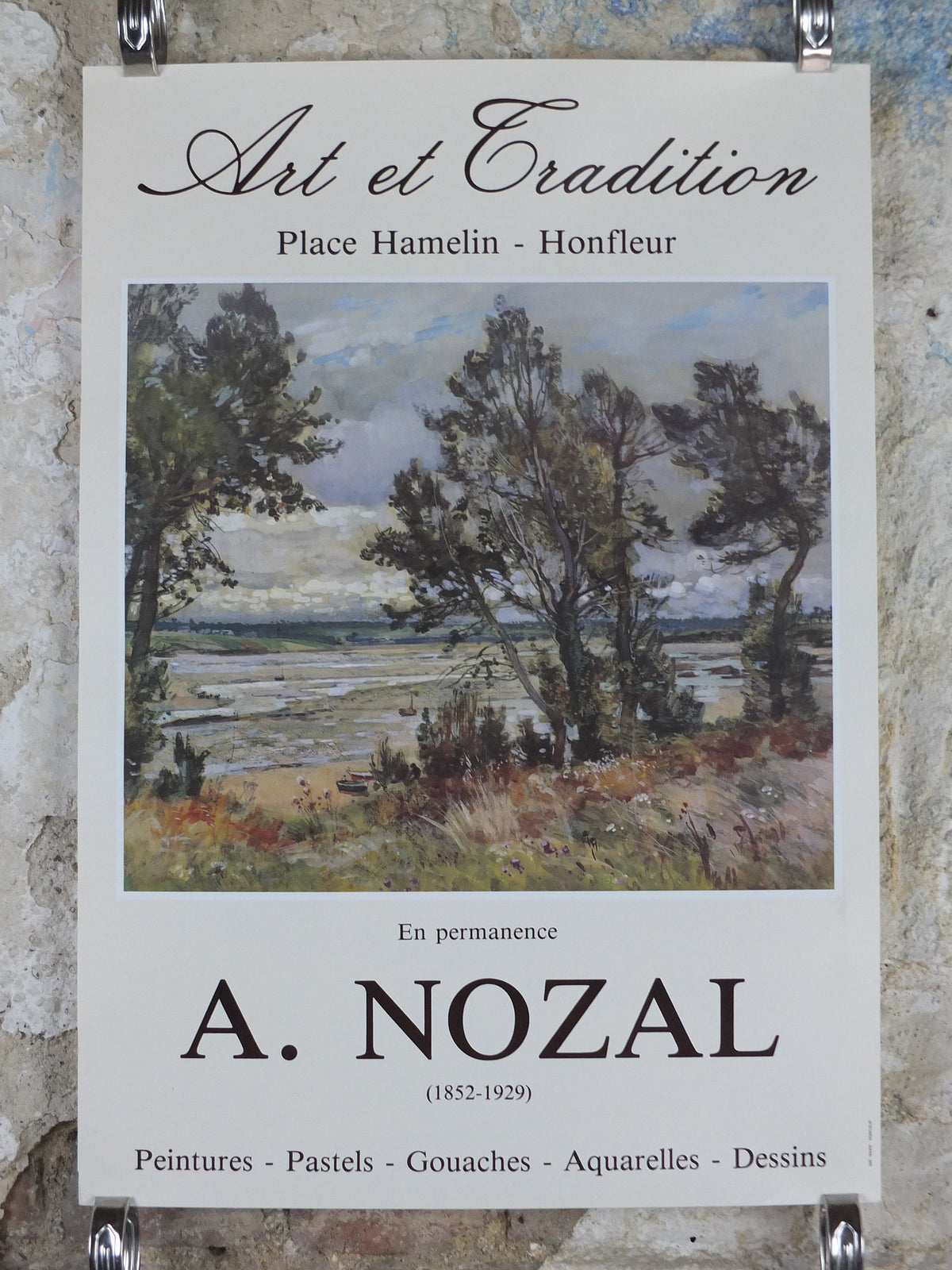 1980s Alexander Nozal Poster, coastal landscape, beach & meadows, artist gallery exhibition, wall art decor