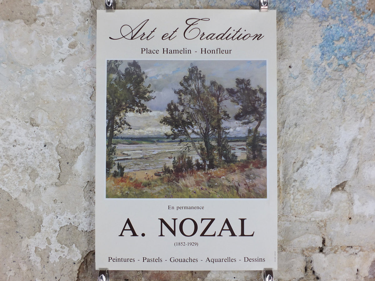 1980s Alexander Nozal Poster, coastal landscape, beach & meadows, artist gallery exhibition, wall art decor