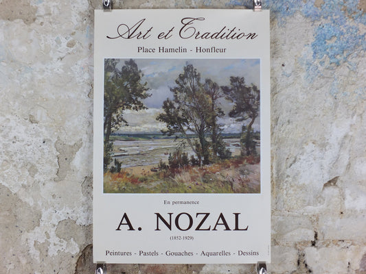 1980s Alexander Nozal Poster, coastal landscape, beach & meadows, artist gallery exhibition, wall art decor