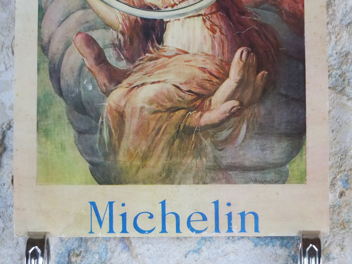 1970s Michelin Man Poster, Bibendum by A Renault, bicycle tyre advertising, art deco nouveau Advertising wall art decor