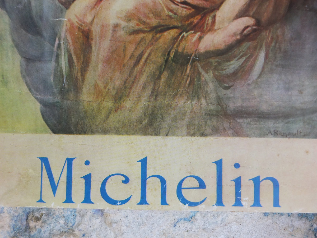1970s Michelin Man Poster, Bibendum by A Renault, bicycle tyre advertising, art deco nouveau Advertising wall art decor