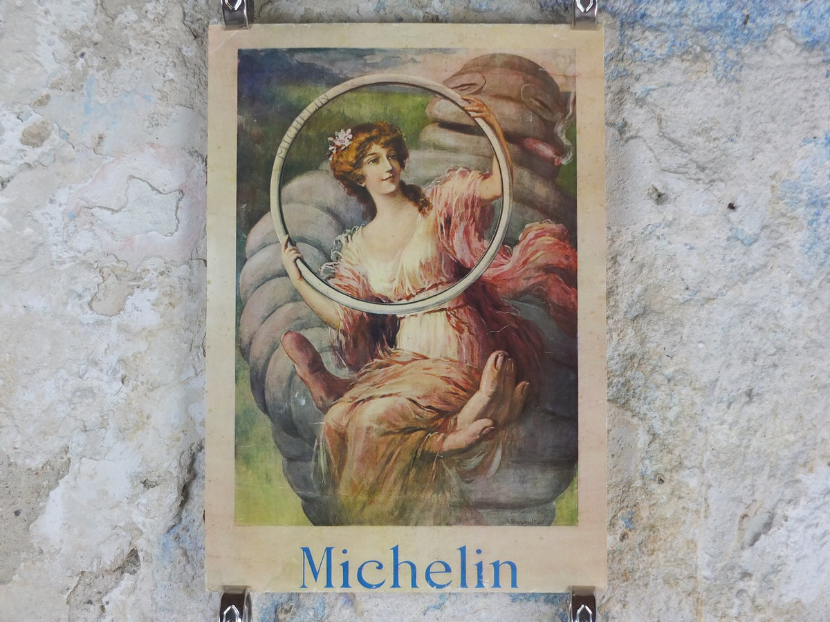 1970s Michelin Man Poster, Bibendum by A Renault, bicycle tyre advertising, art deco nouveau Advertising wall art decor