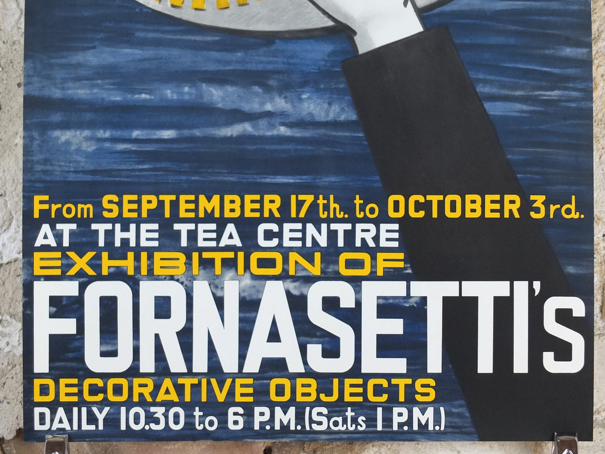 1958 Fornasetti Poster, painted sun on an artist's pallete, Italian luxury brand, artist and designer, advertising retro wall art decor
