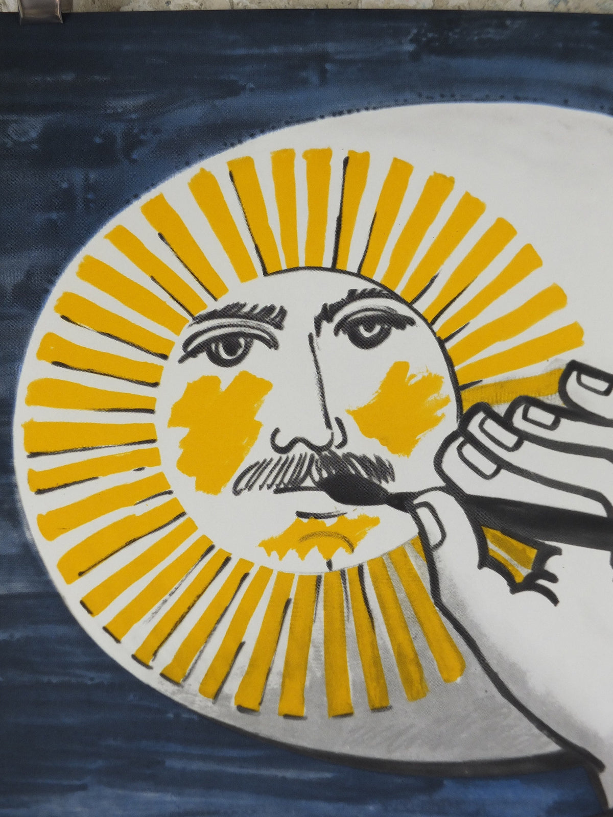 1958 Fornasetti Poster, painted sun on an artist's pallete, Italian luxury brand, artist and designer, advertising retro wall art decor