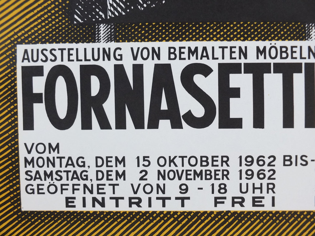 1962 Fornasetti Poster, Sun on ceramic by Piero Fornasetti in yellow, Italian luxury brand, artist & designer, advertising wall art decor