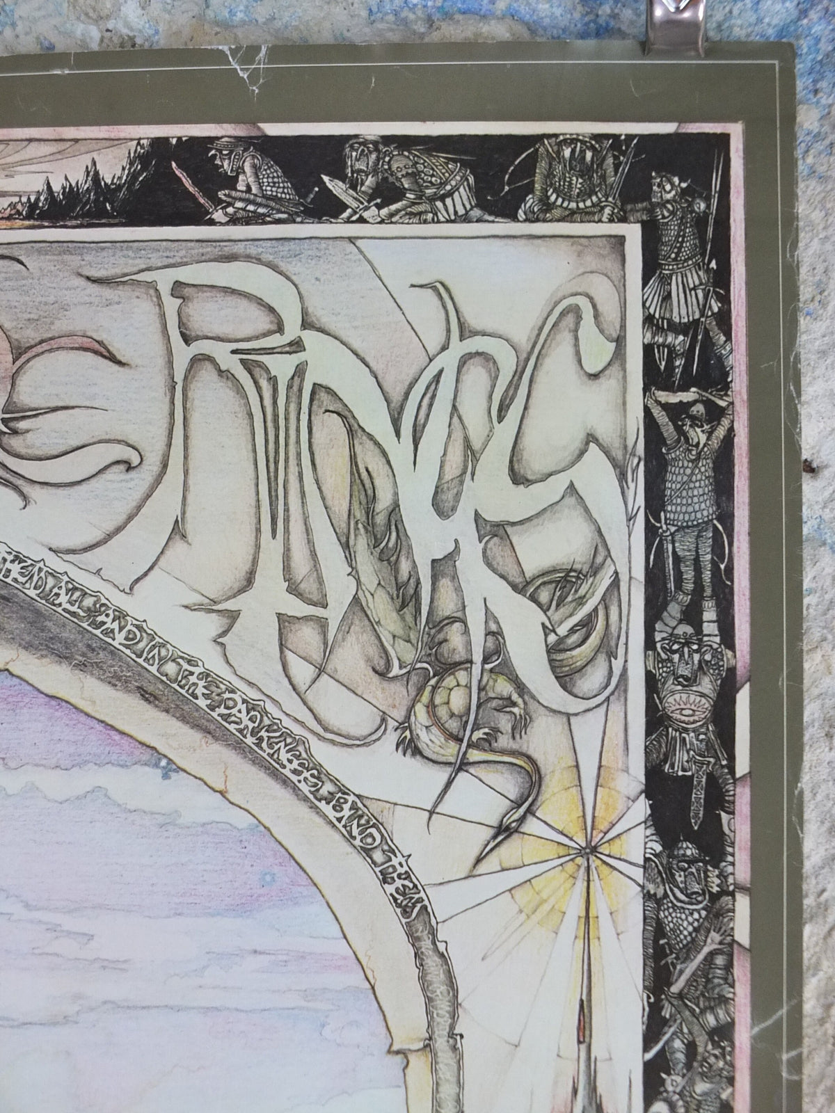 1976 Vintage Lord of the Rings Tolkien Poster, by James Cauty 1976 original, featuring Gandalf, Frodo and Sam, Middle Earth wall art decor