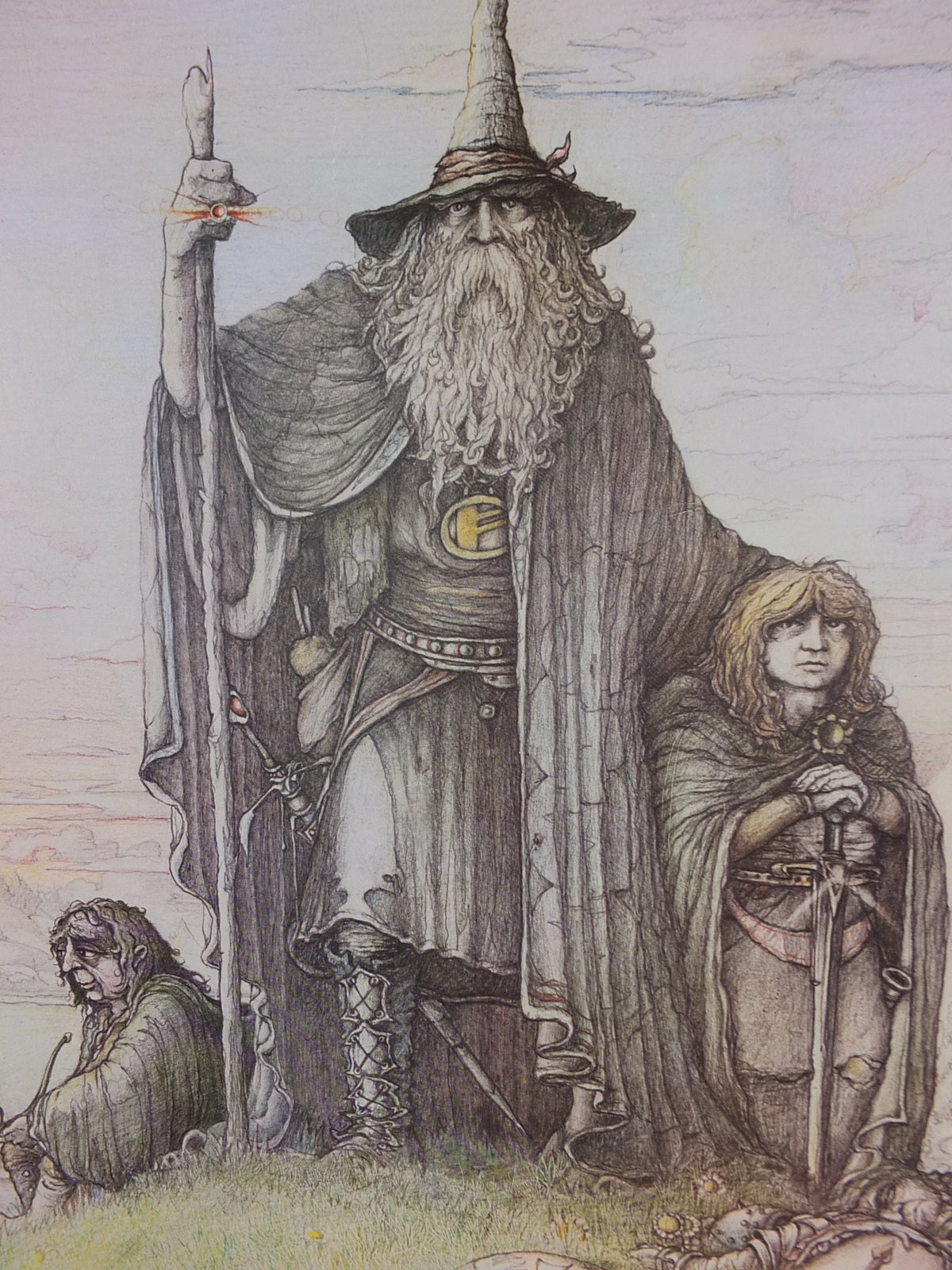 1976 Vintage Lord of the Rings Tolkien Poster, by James Cauty 1976 original, featuring Gandalf, Frodo and Sam, Middle Earth wall art decor