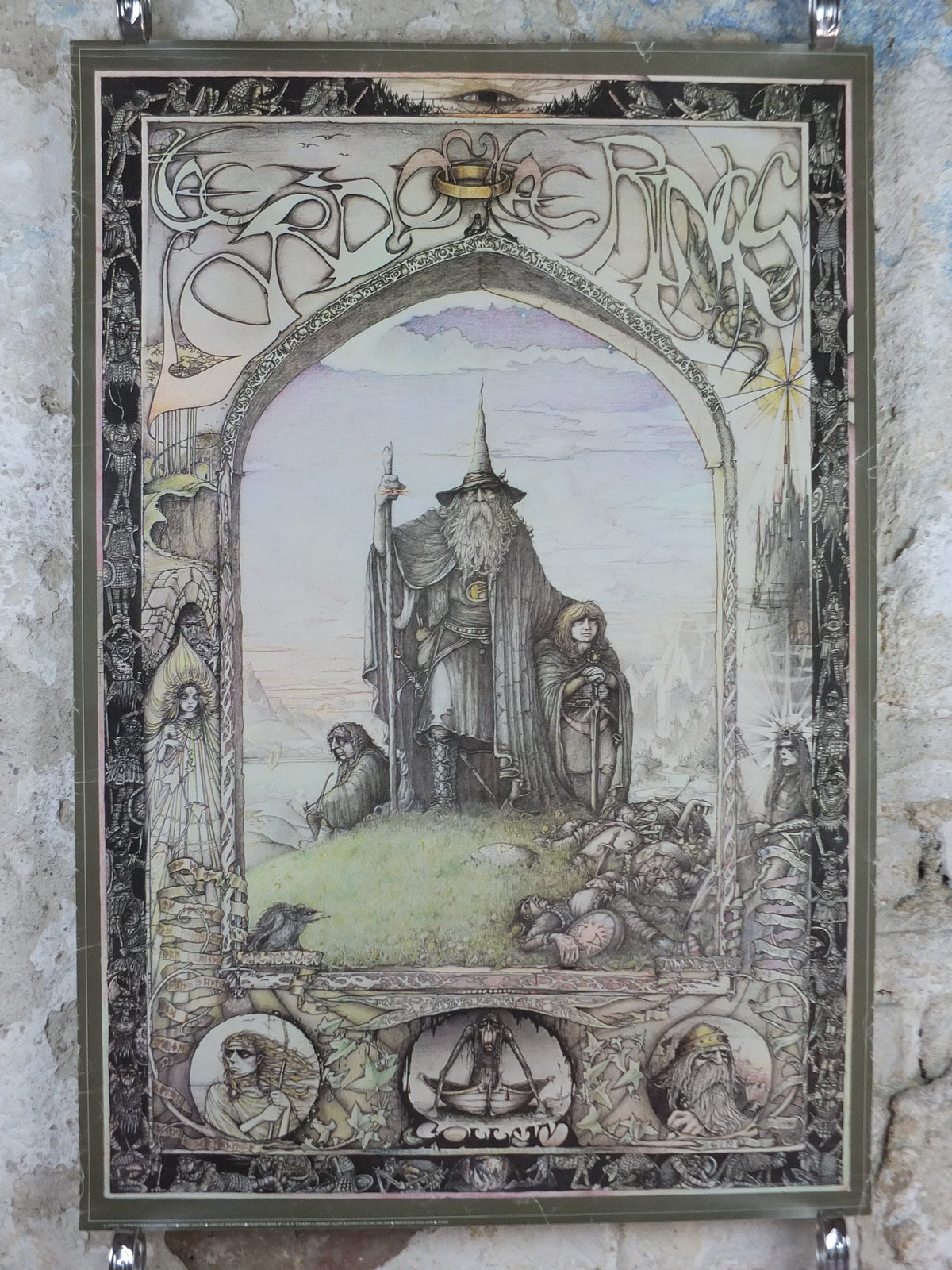 1976 Vintage Lord of the Rings Tolkien Poster, by James Cauty 1976 original, featuring Gandalf, Frodo and Sam, Middle Earth wall art decor