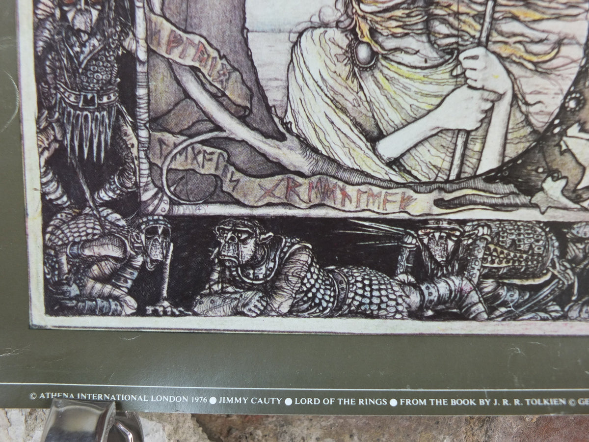 1976 Vintage Lord of the Rings Tolkien Poster, by James Cauty 1976 original, featuring Gandalf, Frodo and Sam, Middle Earth wall art decor