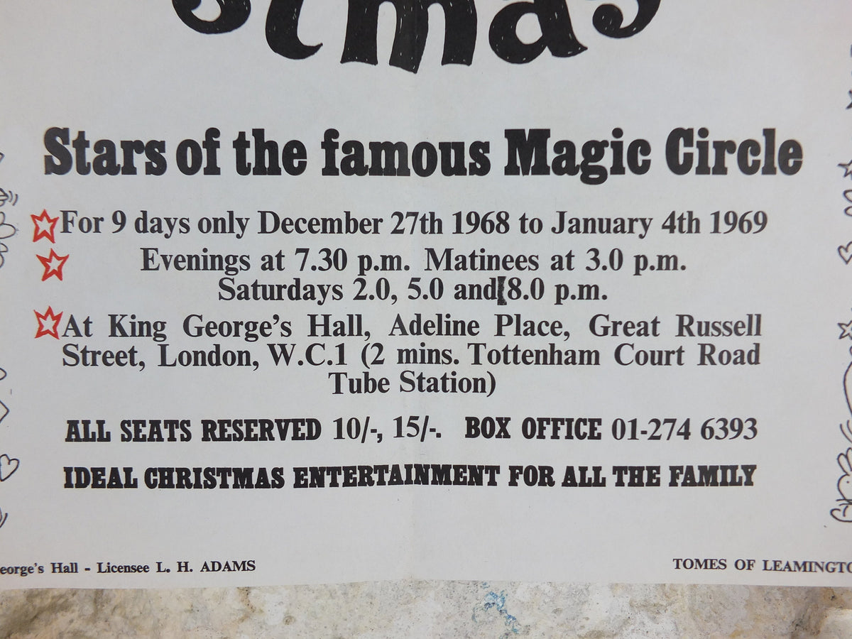 1968 The Magic Circle Christmas Box Poster, The World's Greatest Magicians, King George's Hall, London, wall art decor
