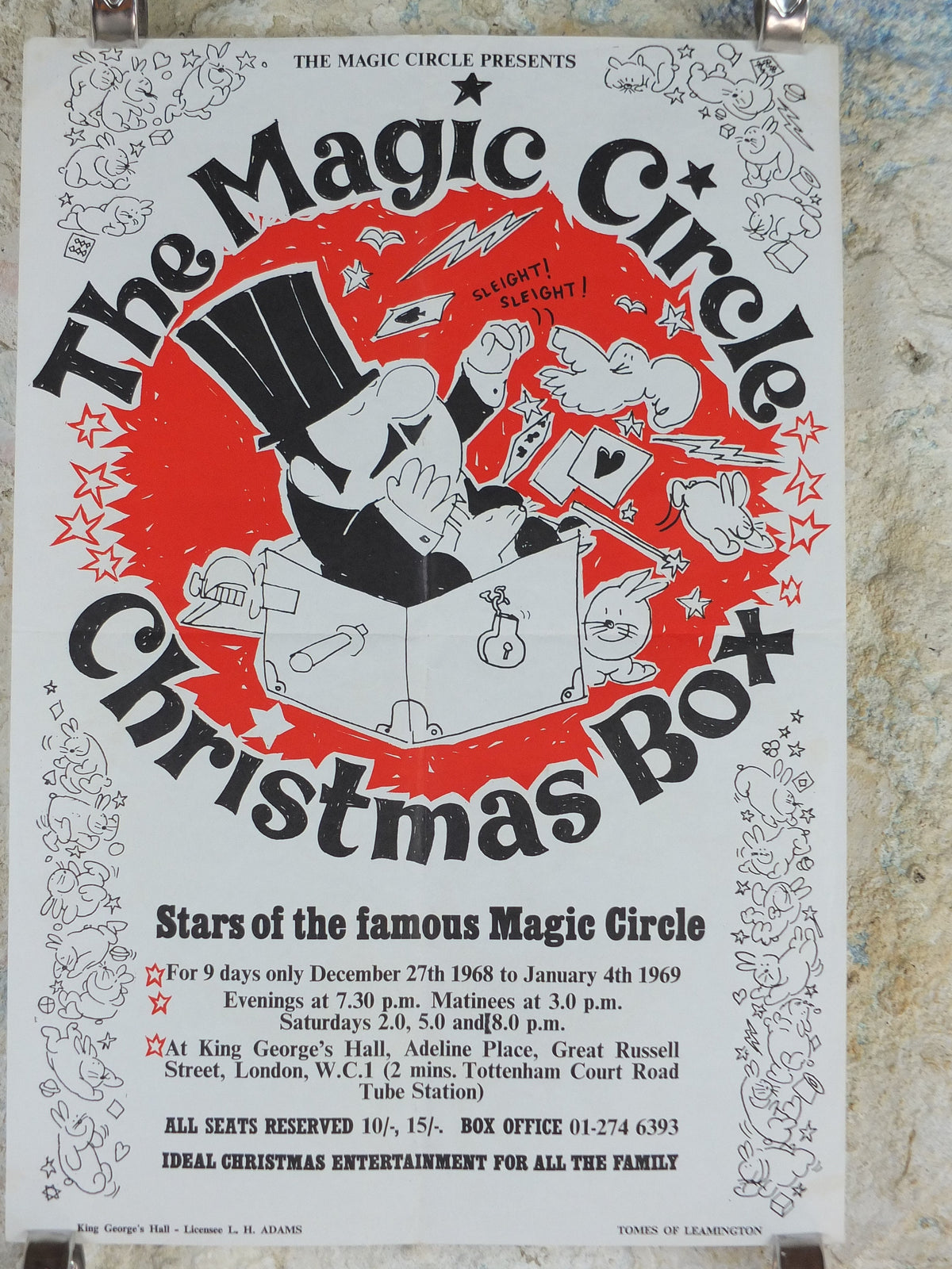 1968 The Magic Circle Christmas Box Poster, The World's Greatest Magicians, King George's Hall, London, wall art decor