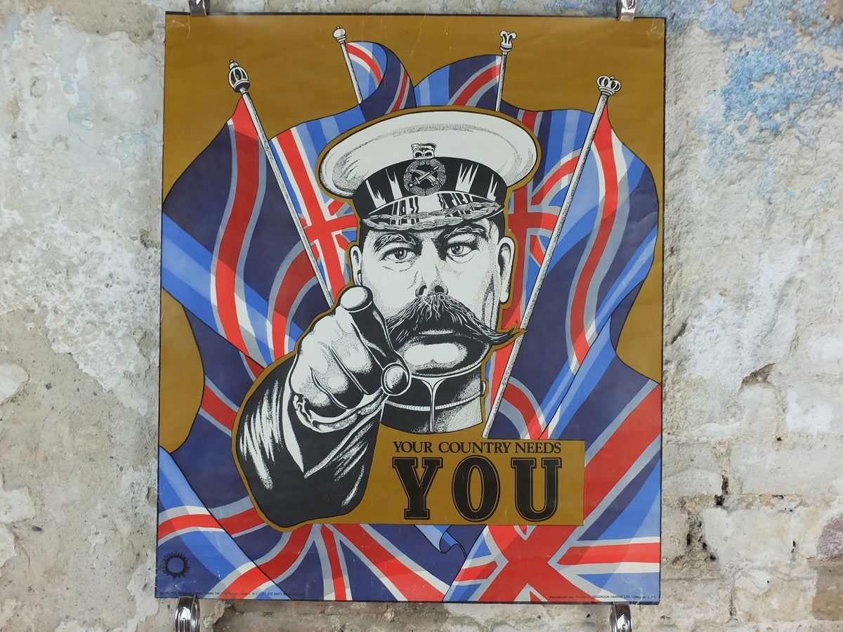 1970s Your Country Needs You Poster, World War 1 WW1 1914, Lord Kitchener, Union Jack, licenced to Splash Posters, propaganda wall art decor