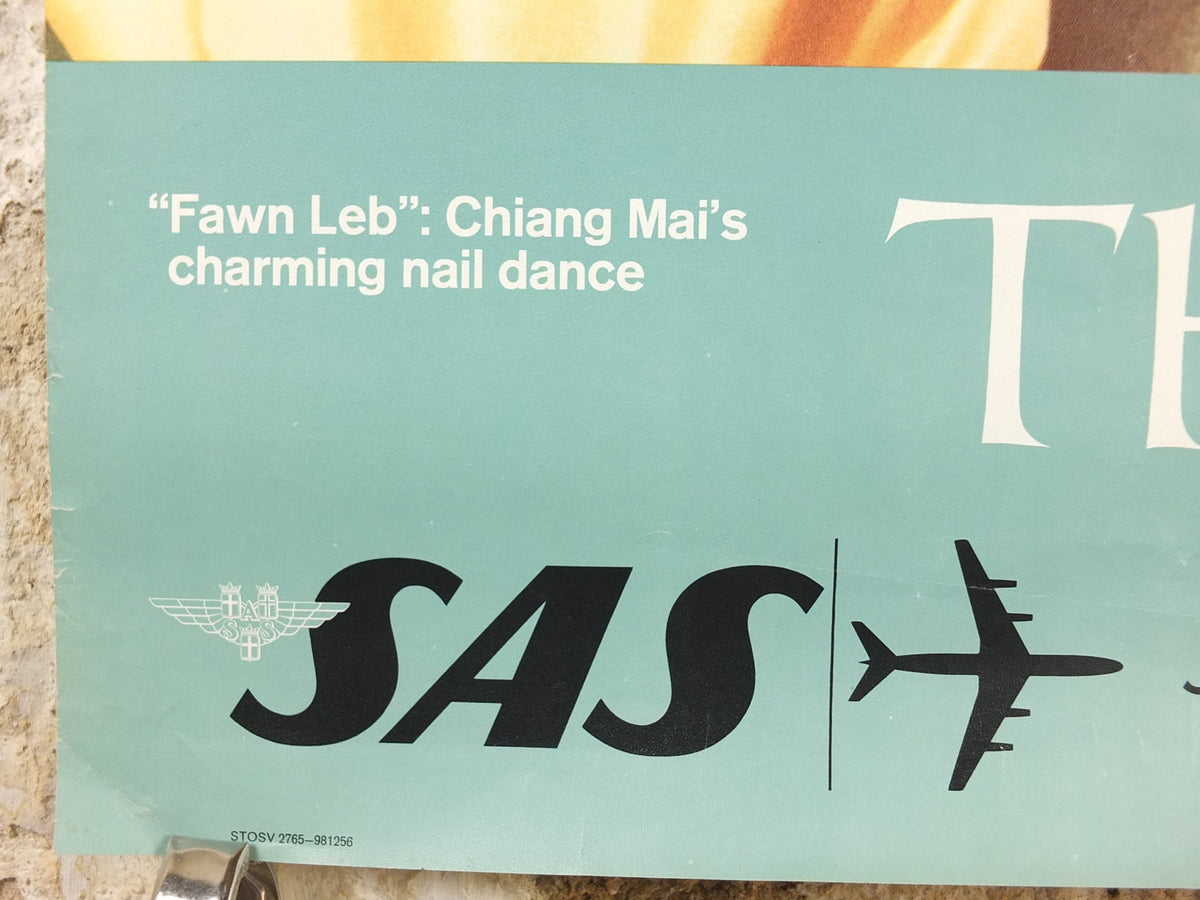 1960s SAS Thailand Travel Poster, Nail Dance of Chiang Mai, Scandanavian Airlines, Fawn Leb, airline advertising, wall art retro decor