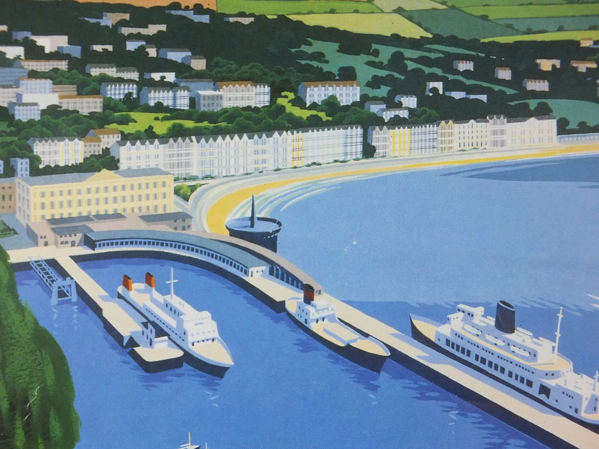 1980s Isle of Man Poster, Douglas Harbour in a 1950s style, Britain, United Kingdom, travel tourism, holiday vacation wall art decor