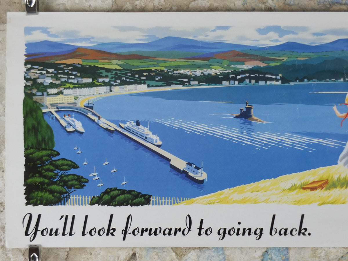 1980s Isle of Man Poster, Douglas Harbour in a 1950s style, Britain, United Kingdom, travel tourism, holiday vacation wall art decor