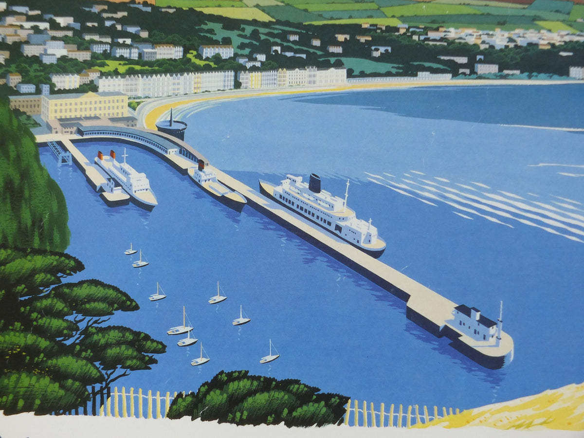 1980s Isle of Man Poster, Douglas Harbour in a 1950s style, Britain, United Kingdom, travel tourism, holiday vacation wall art decor