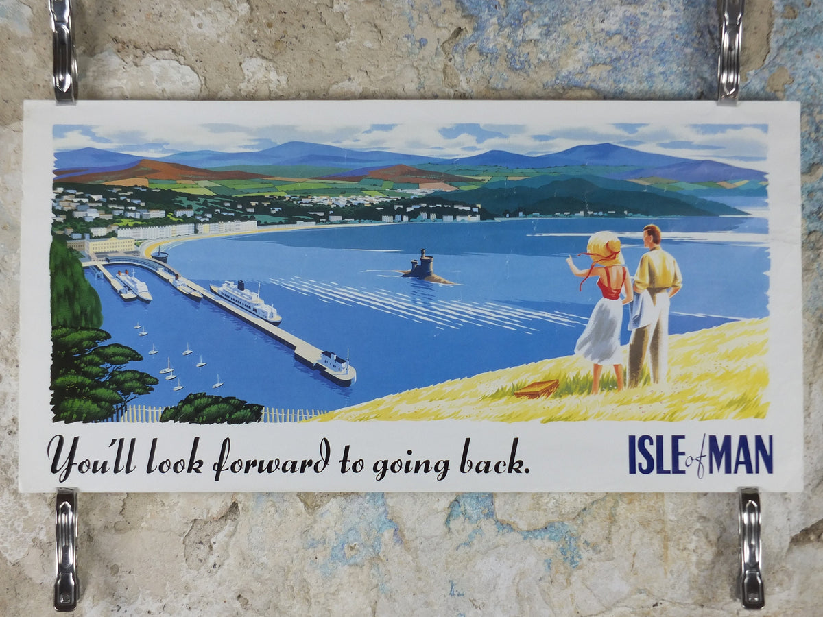 1980s Isle of Man Poster, Douglas Harbour in a 1950s style, Britain, United Kingdom, travel tourism, holiday vacation wall art decor