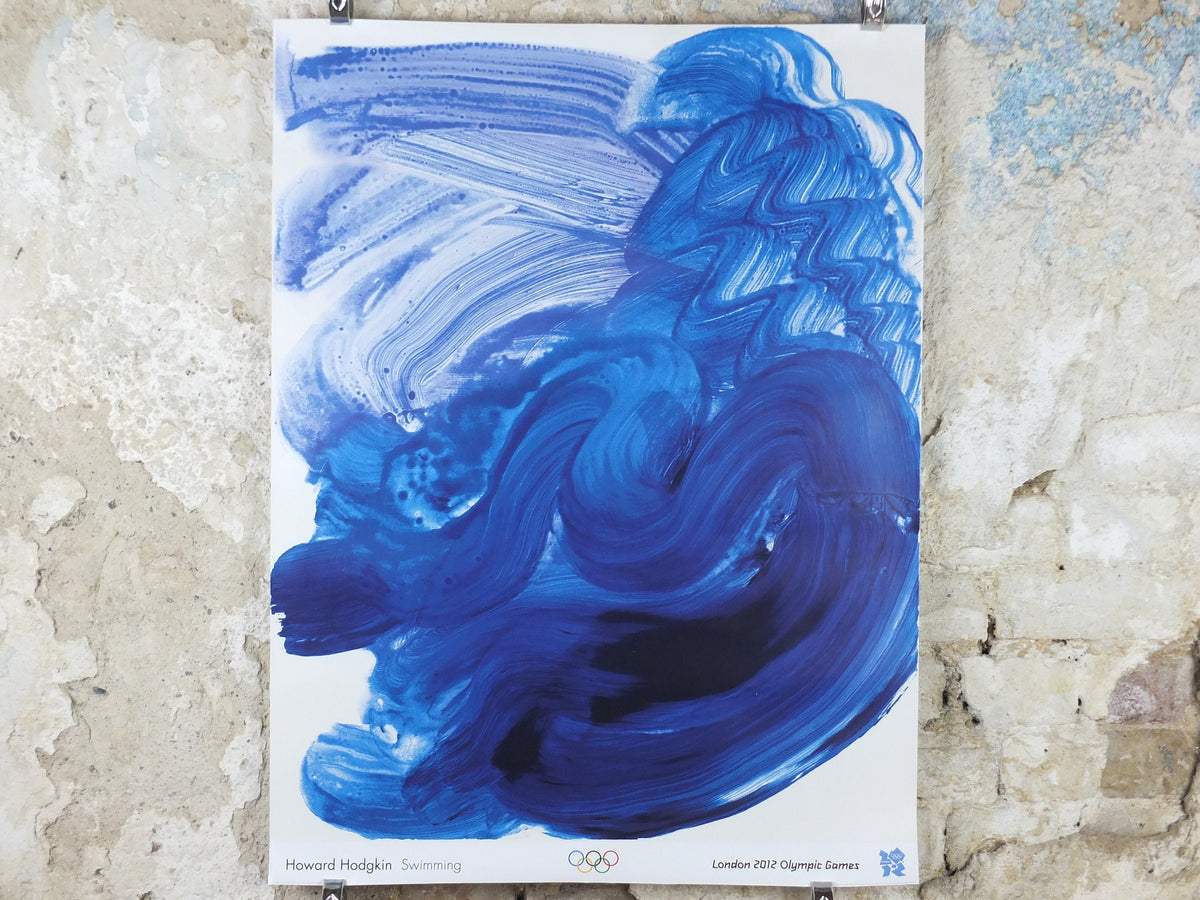 2012 London Olympics Poster, Swimming Howard Hodgkin, flowing blue brush strokes, XXX Olympiad, post modern, sport wall art decor