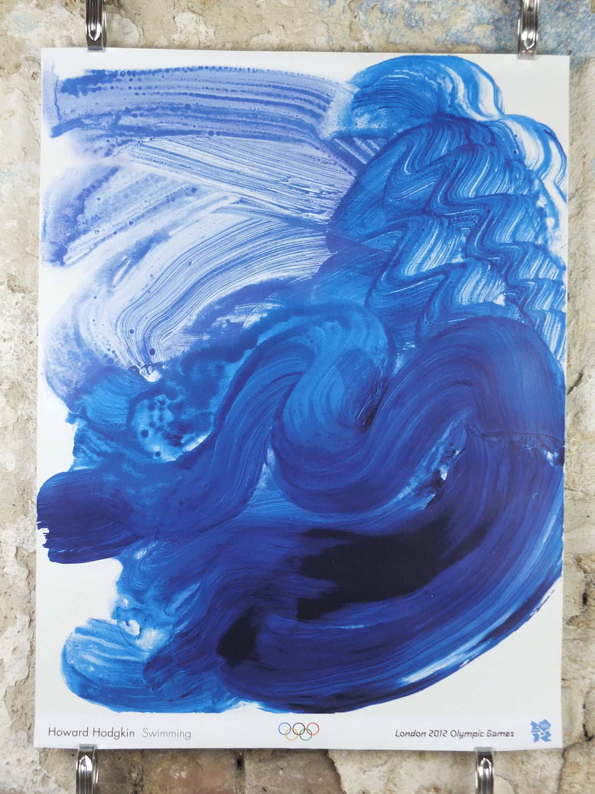2012 London Olympics Poster, Swimming Howard Hodgkin, flowing blue brush strokes, XXX Olympiad, post modern, sport wall art decor