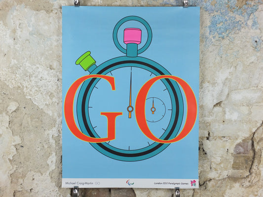 2012 London Paralympics Poster, Michael Craig-Martin GO, colourful stopwatch, XXX Olympiad, post modern, sport wall art decor