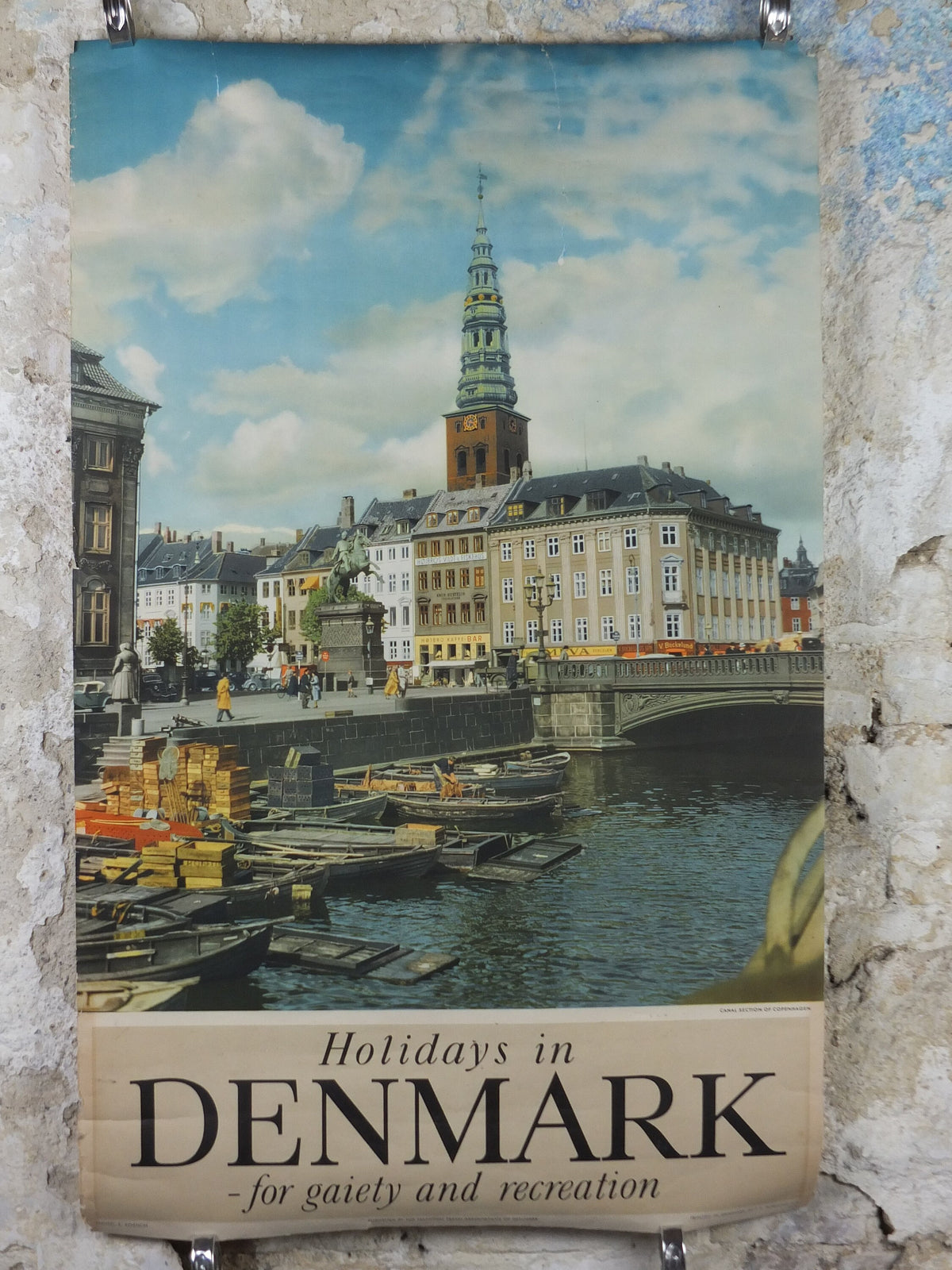 1953 Copenhagen Poster, Holidays in Denmark for gaiety and recreation, canals, Danish Tourist office, Travel tourism vacation wall art decor