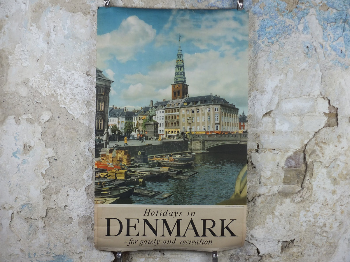 1953 Copenhagen Poster, Holidays in Denmark for gaiety and recreation, canals, Danish Tourist office, Travel tourism vacation wall art decor