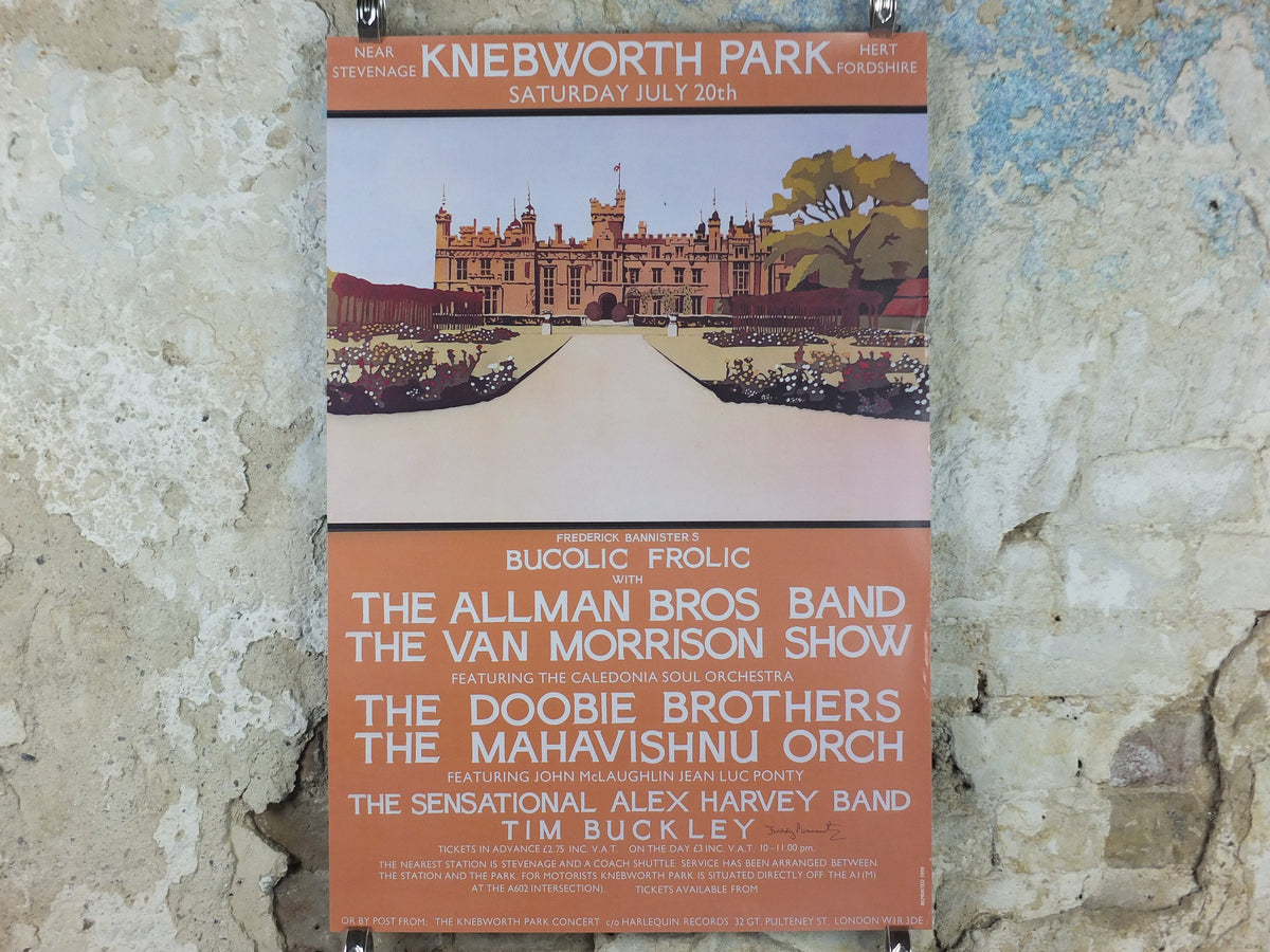 1974 Knebworth Park Concert Poster, Van Morrison, Bucolic Frolic, Signed by Freddy Bannister, 1999 reprint, Psychedelic rock music, wall art