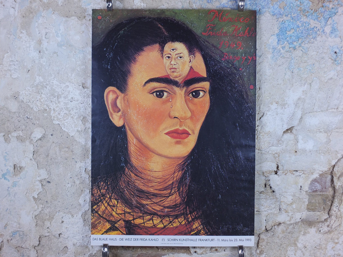 1993 Frida Kahlo Poster, "Diego and Me" or "Diego y yo" 1949 self portrait with husband, Surrealism Naive, gallery exhibition wall art decor