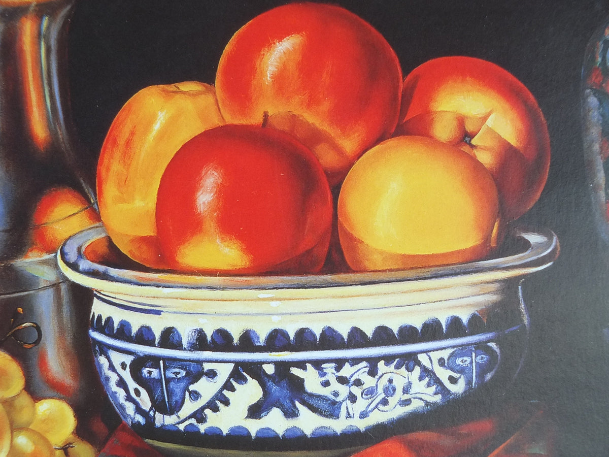 1996 Charles Floutard Poster, still life with peaches, oranges, lemons and apples, artist gallery exhibition, wall art decor