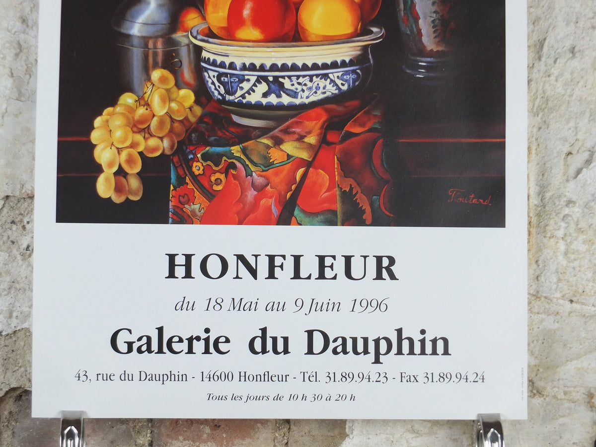1996 Charles Floutard Poster, still life with peaches, oranges, lemons and apples, artist gallery exhibition, wall art decor