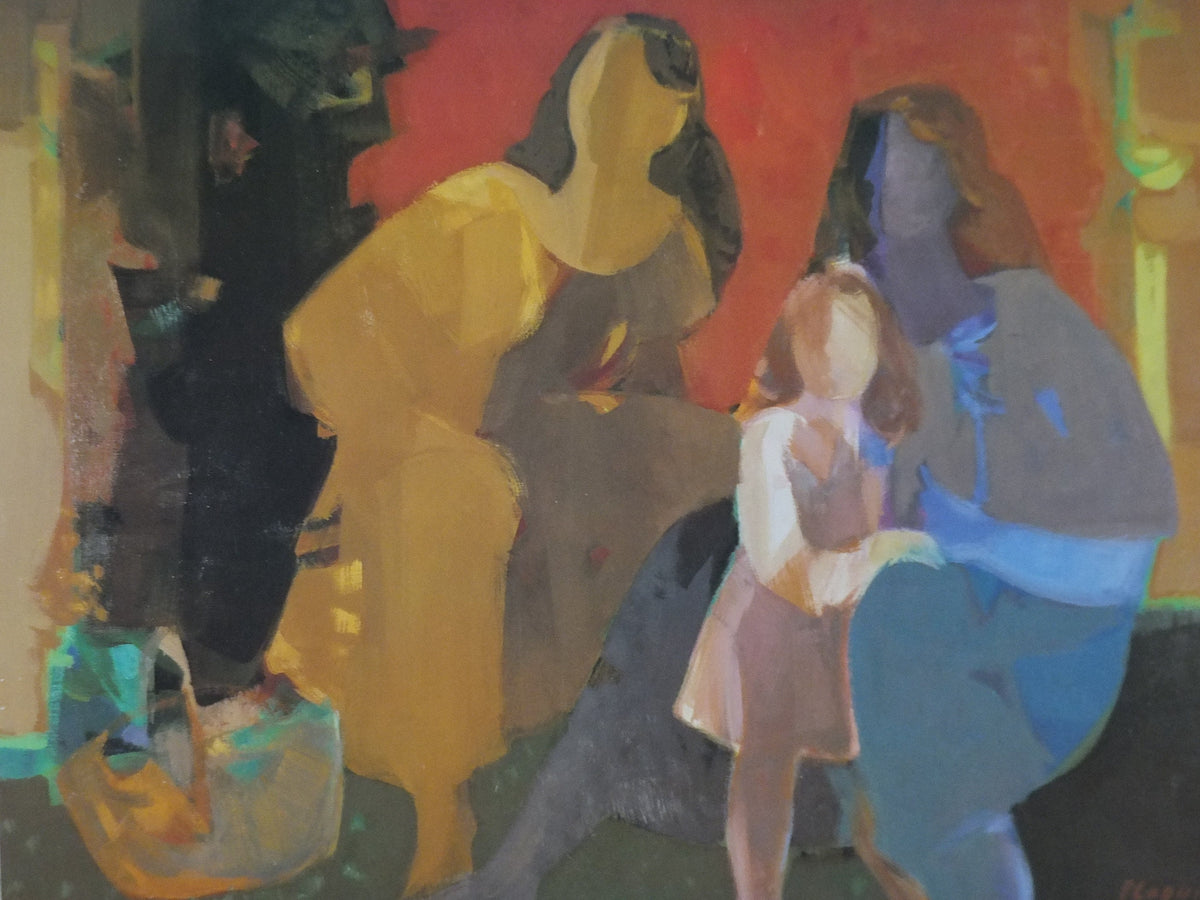 1990 Georges Ploquin Poster, mothers and daughters, figurative artist gallery exhibition, wall art decor