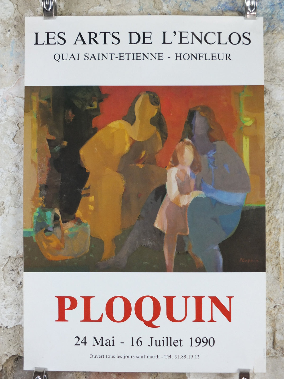 1990 Georges Ploquin Poster, mothers and daughters, figurative artist gallery exhibition, wall art decor