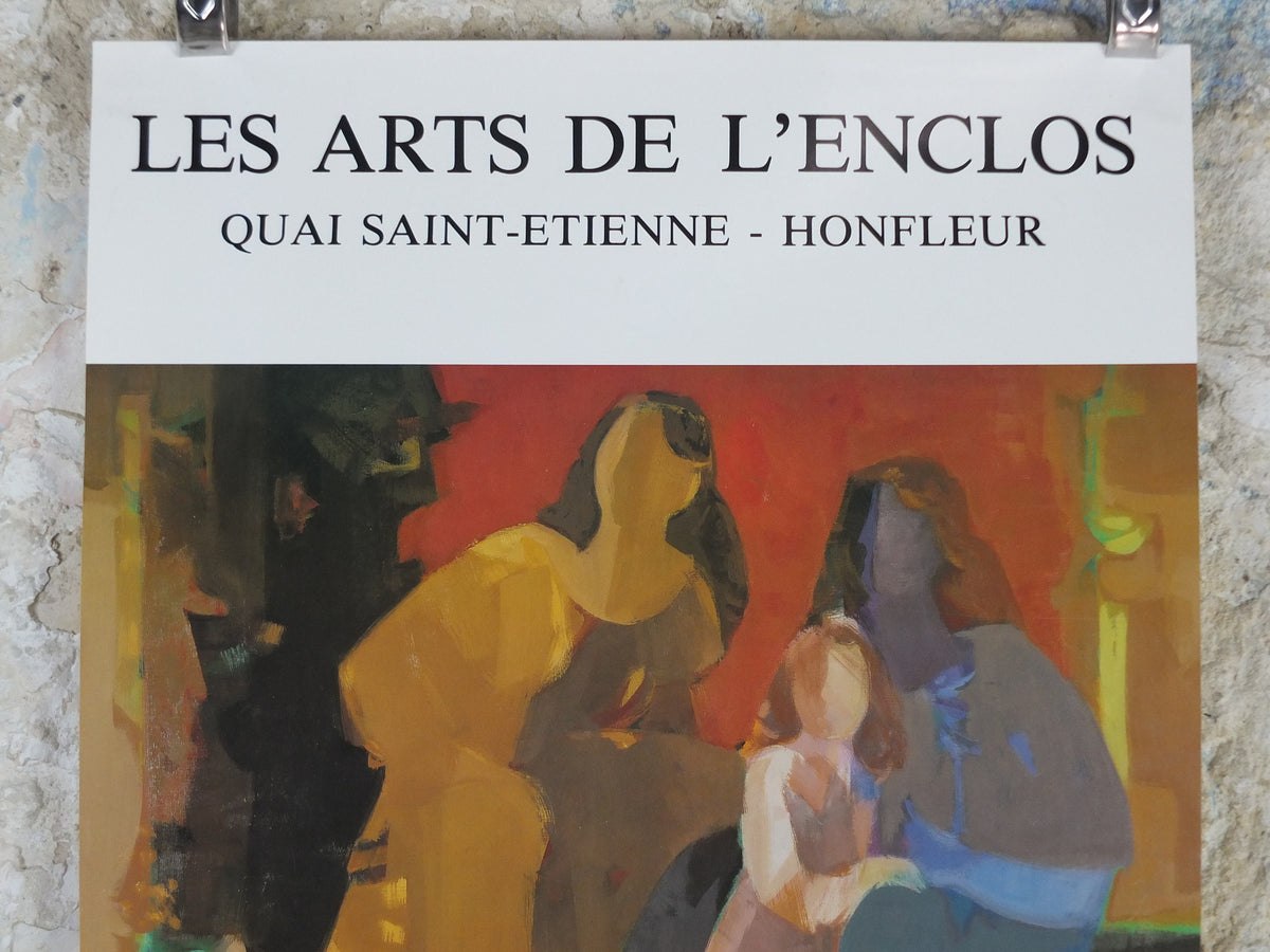 1990 Georges Ploquin Poster, mothers and daughters, figurative artist gallery exhibition, wall art decor