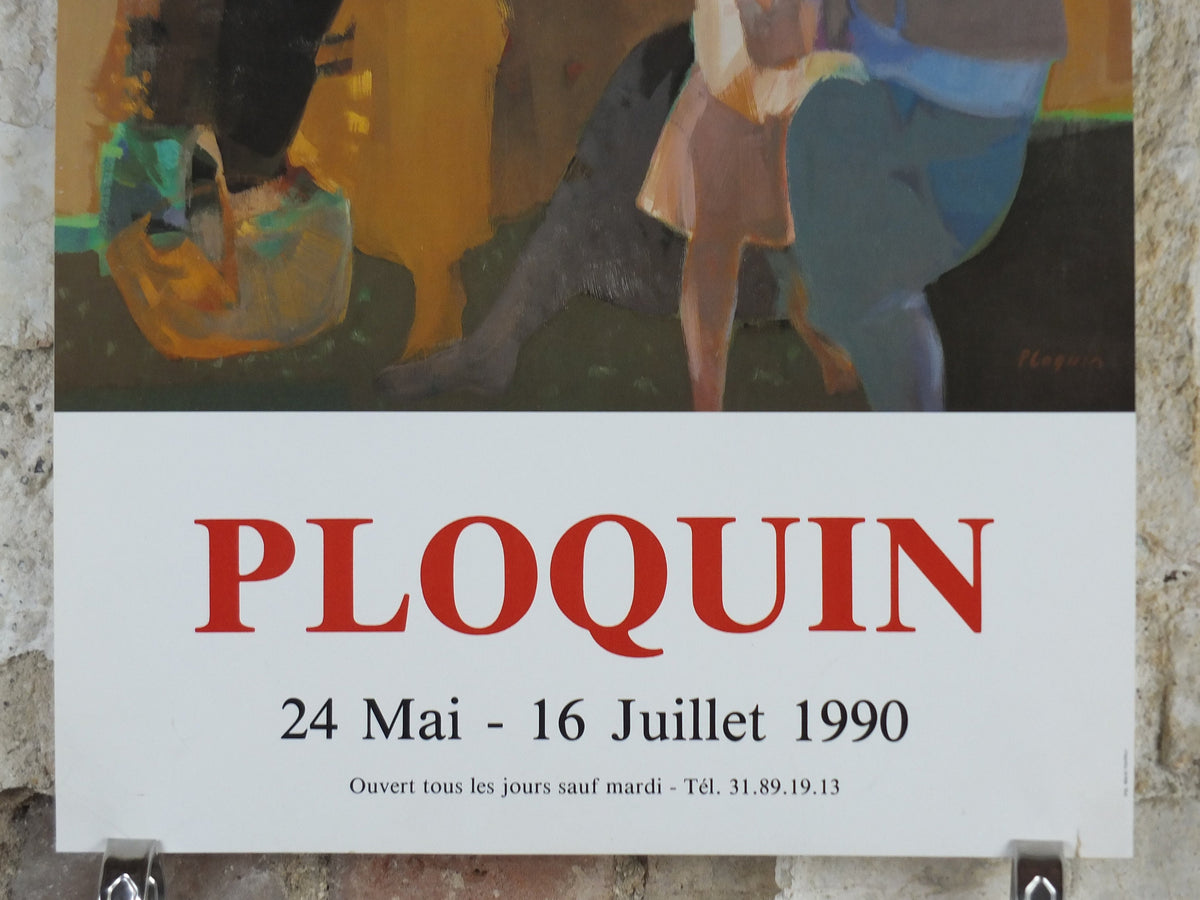 1990 Georges Ploquin Poster, mothers and daughters, figurative artist gallery exhibition, wall art decor