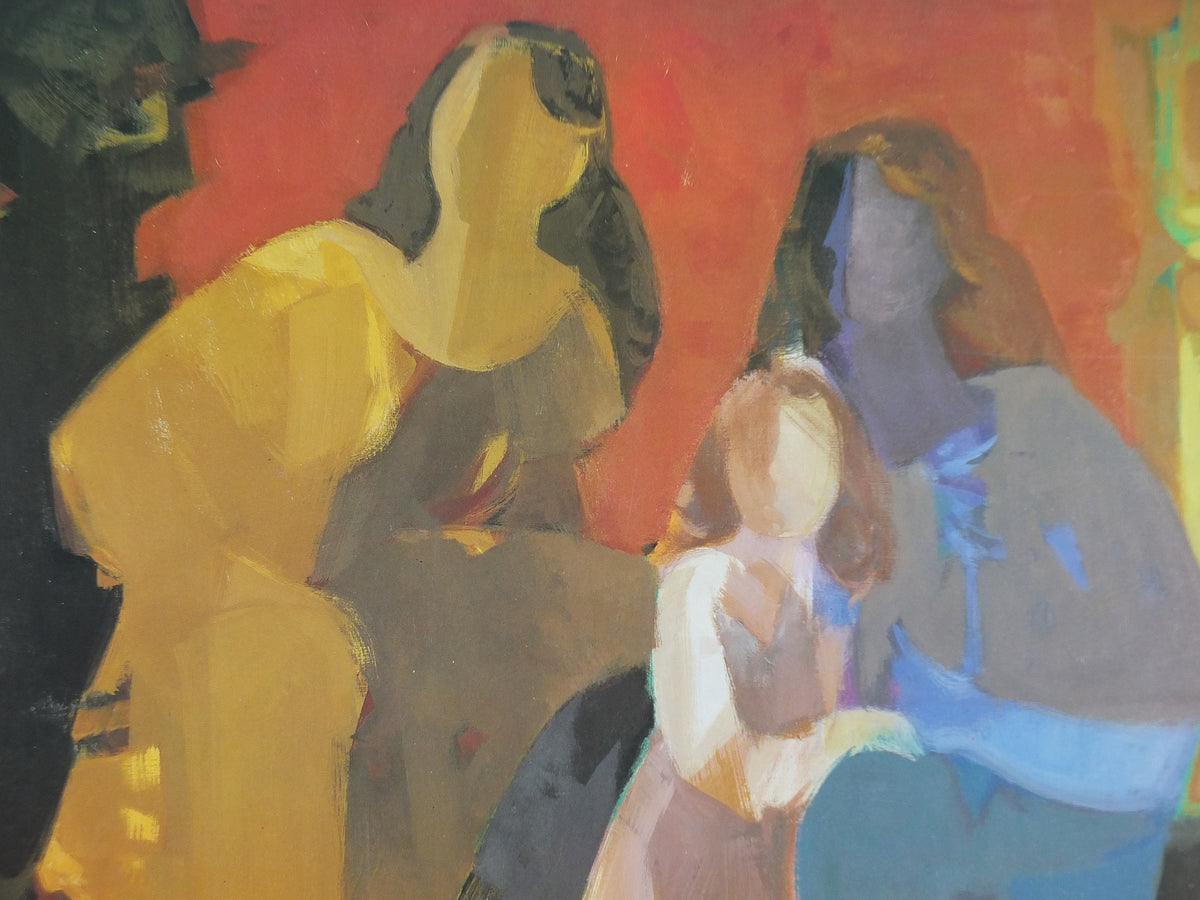 1990 Georges Ploquin Poster, mothers and daughters, figurative artist gallery exhibition, wall art decor