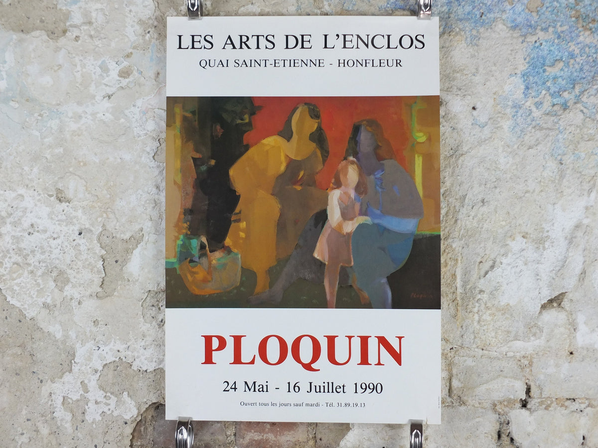 1990 Georges Ploquin Poster, mothers and daughters, figurative artist gallery exhibition, wall art decor