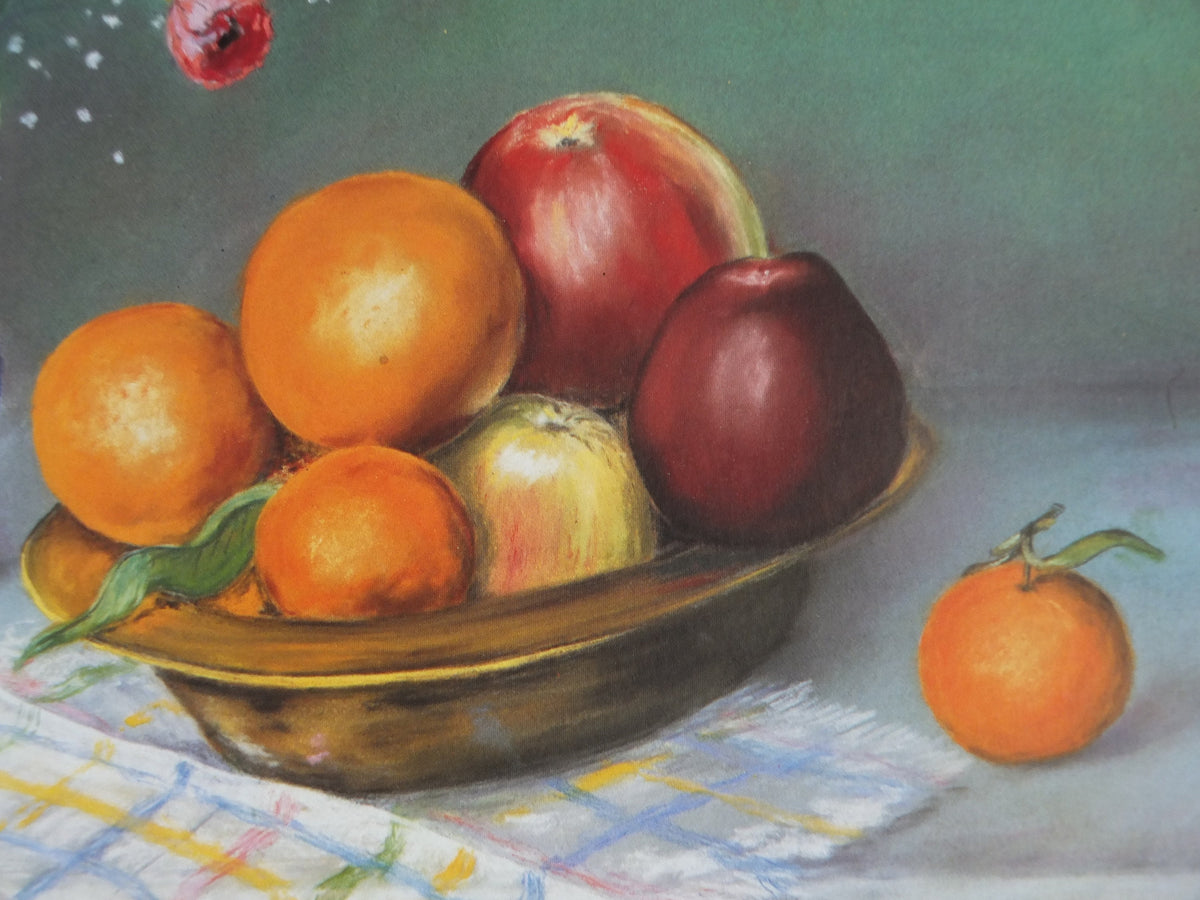 1991 Robert Friard Poster, still life with apples and oranges, and orange juice, artist gallery exhibition, wall art decor