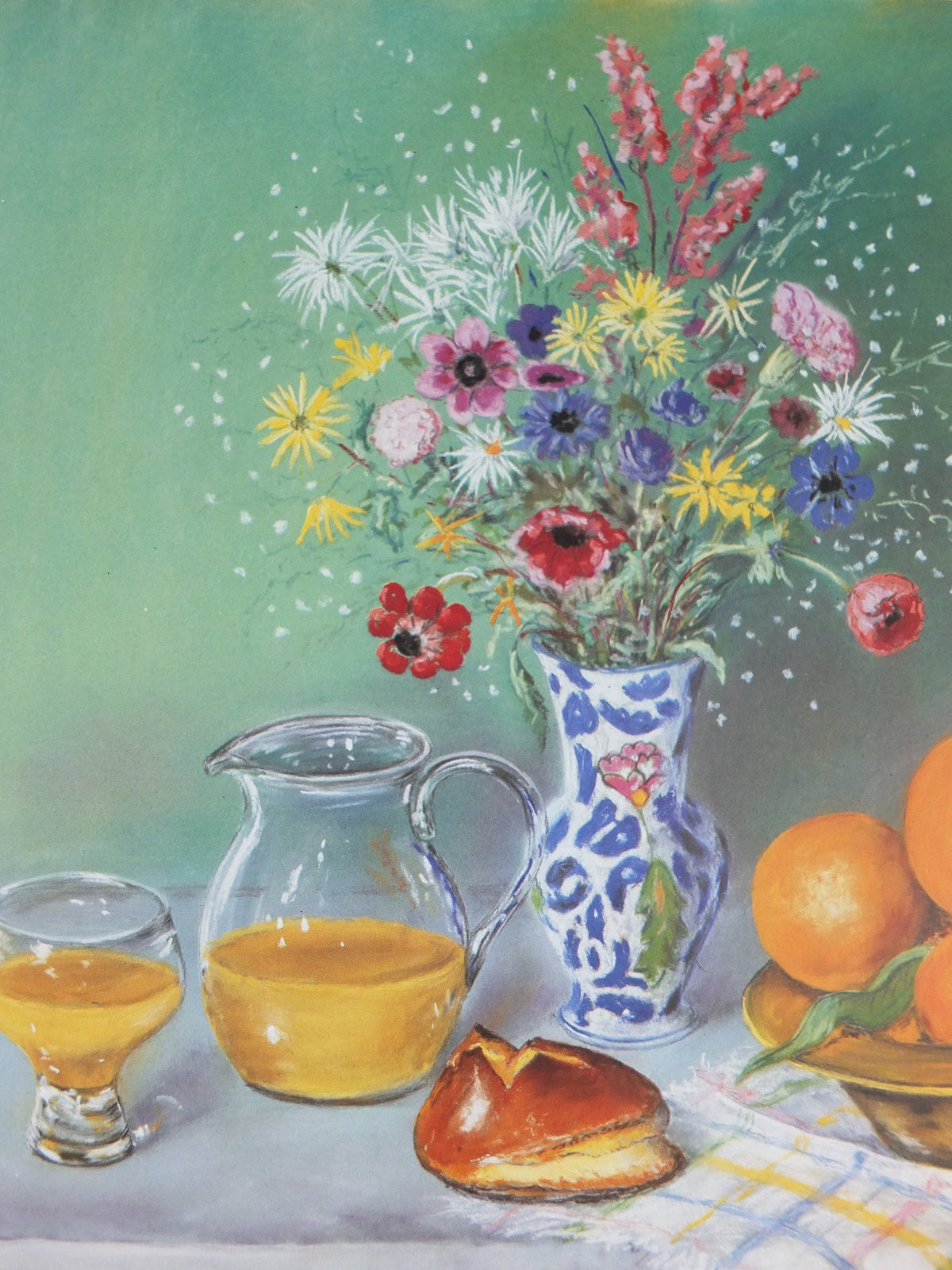 1991 Robert Friard Poster, still life with apples and oranges, and orange juice, artist gallery exhibition, wall art decor