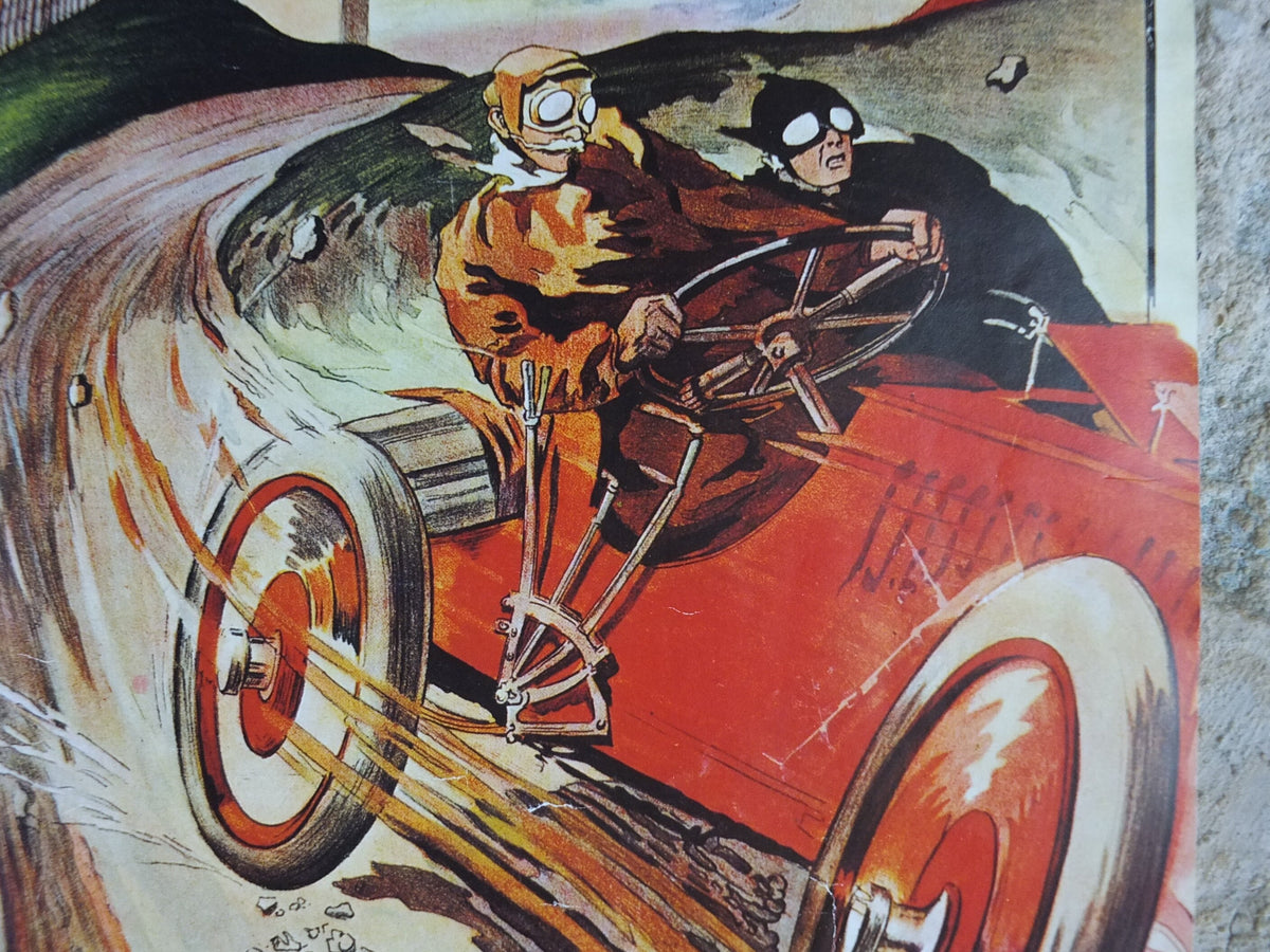 1970s Michelin Tyres Poster, from 1905 by E Montaut, tyre advertising, Faster than Rail!, art deco nouveau Advertising wall art decor
