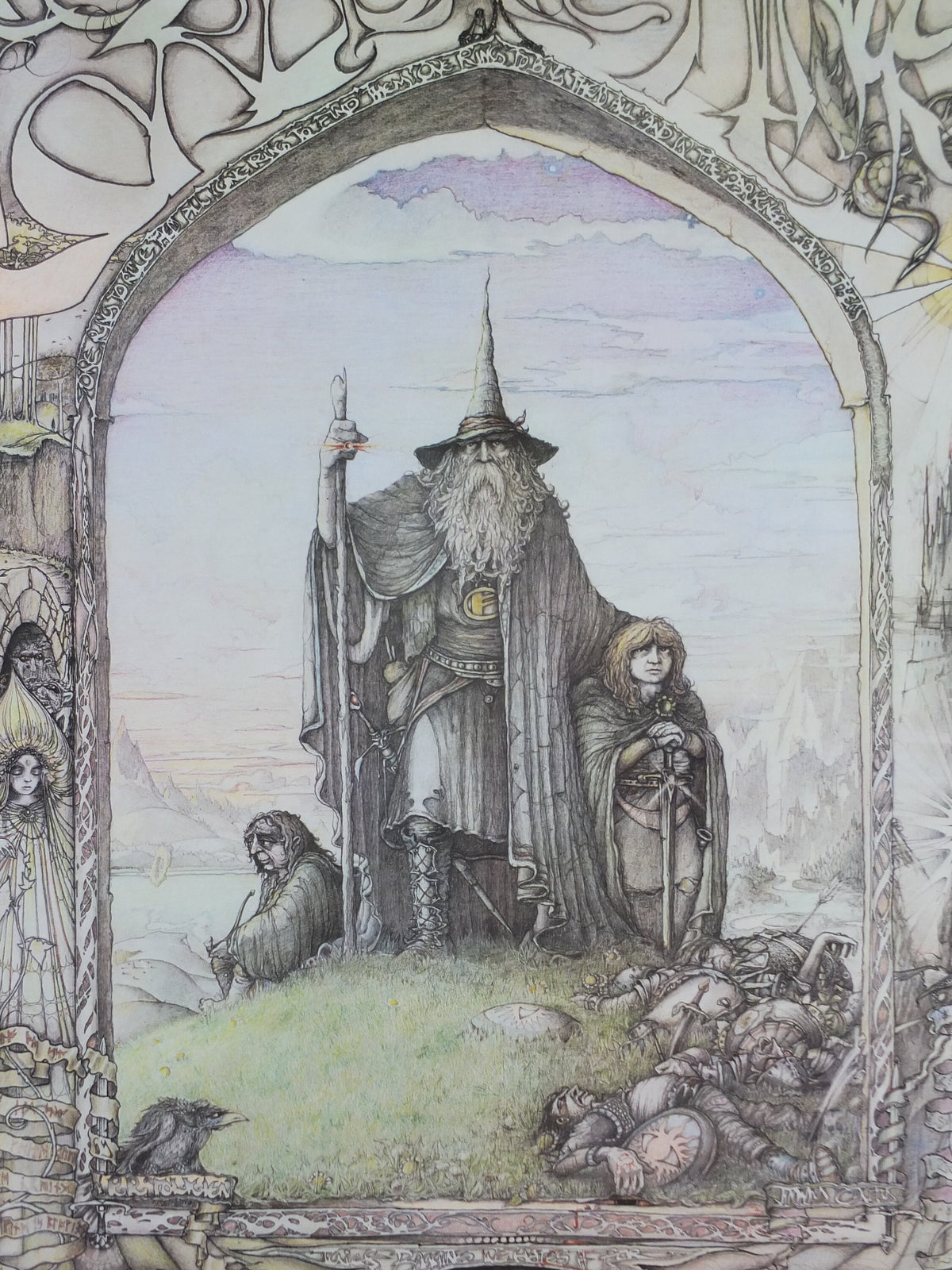 1976 Vintage Lord of the Rings Tolkien Poster, by James Cauty 1976 original, featuring Gandalf, Frodo and Sam, Middle Earth wall art decor