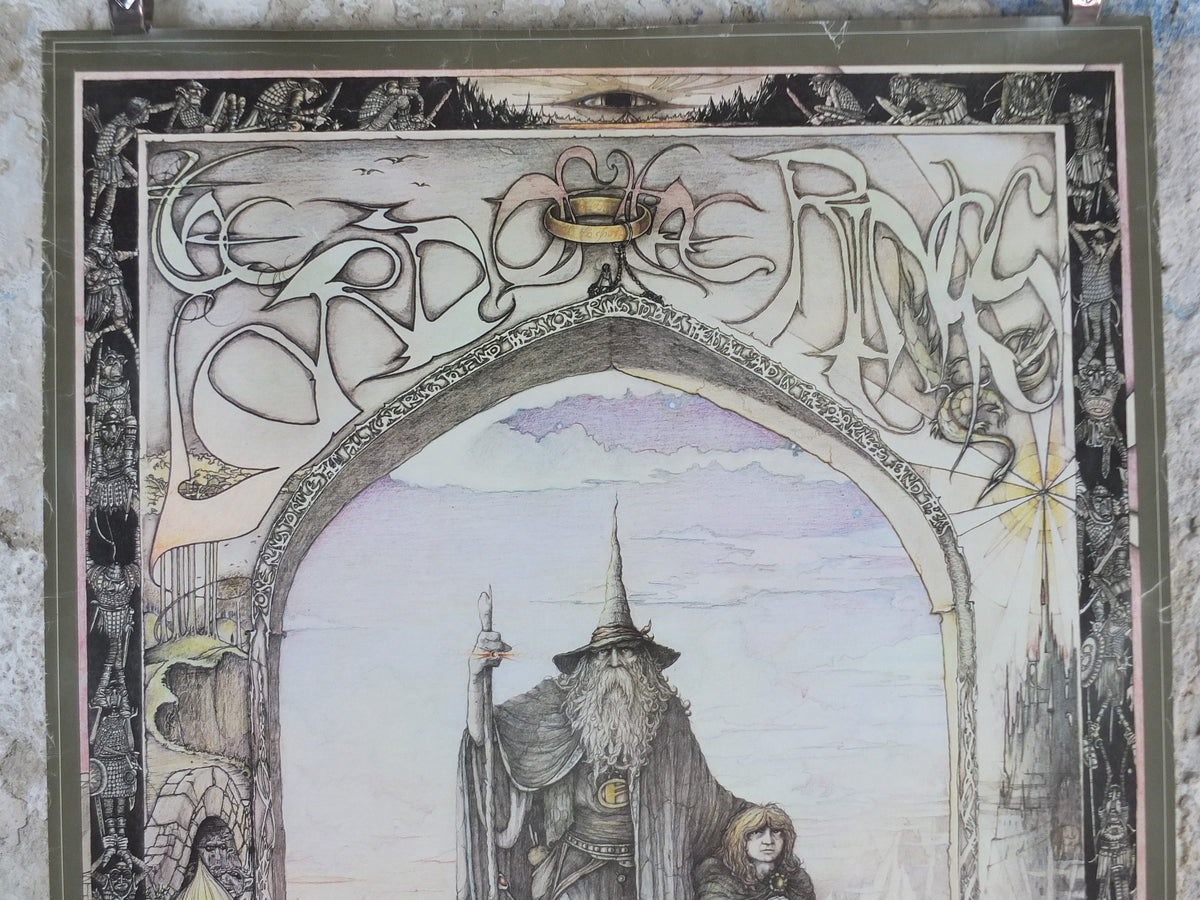 1976 Vintage Lord of the Rings Tolkien Poster, by James Cauty 1976 original, featuring Gandalf, Frodo and Sam, Middle Earth wall art decor