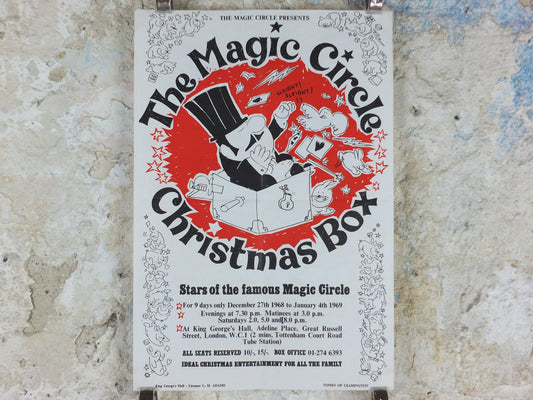 1968 The Magic Circle Christmas Box Poster, The World's Greatest Magicians, King George's Hall, London, wall art decor