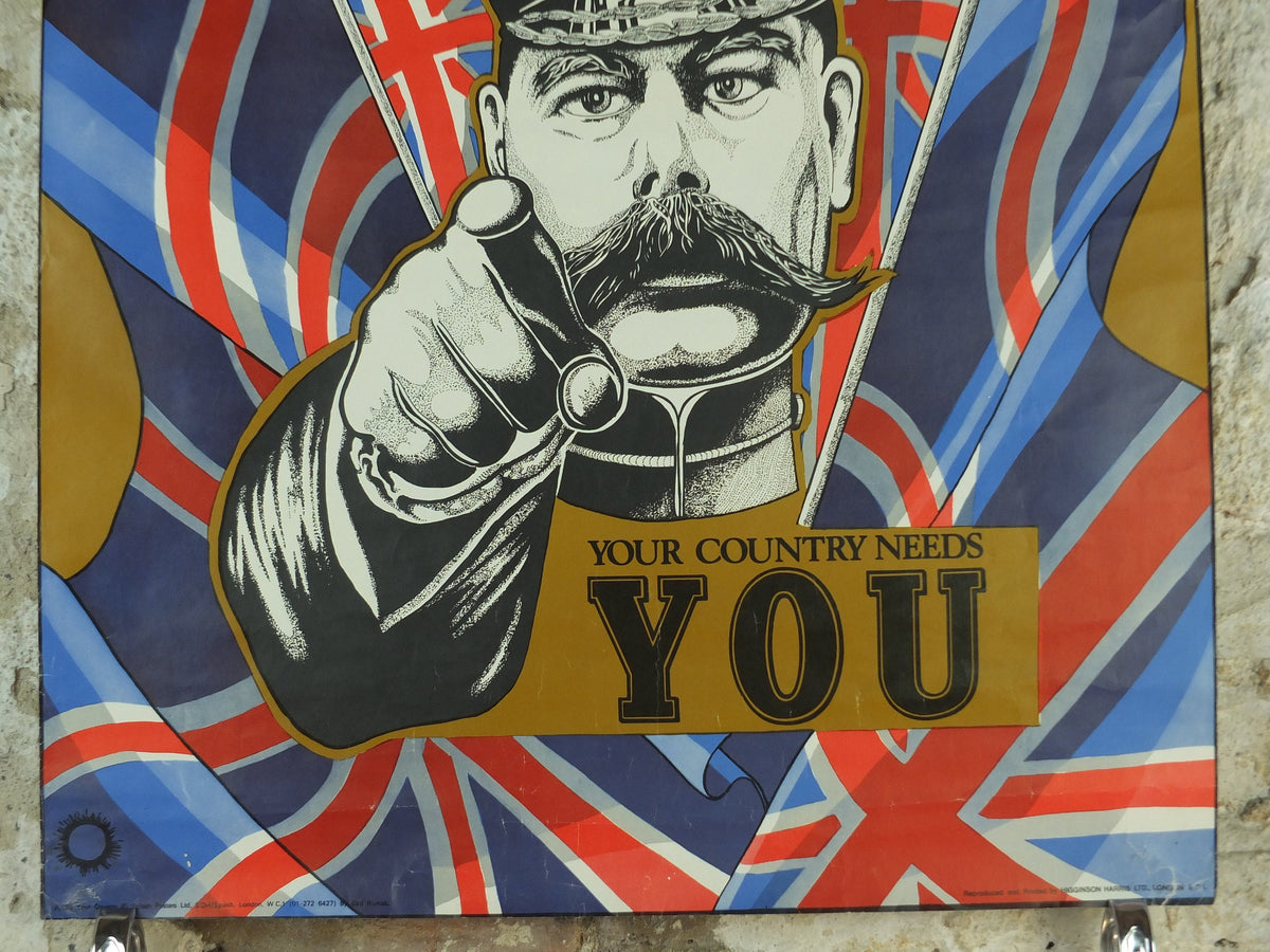 1970s Your Country Needs You Poster, World War 1 WW1 1914, Lord Kitchener, Union Jack, licenced to Splash Posters, propaganda wall art decor