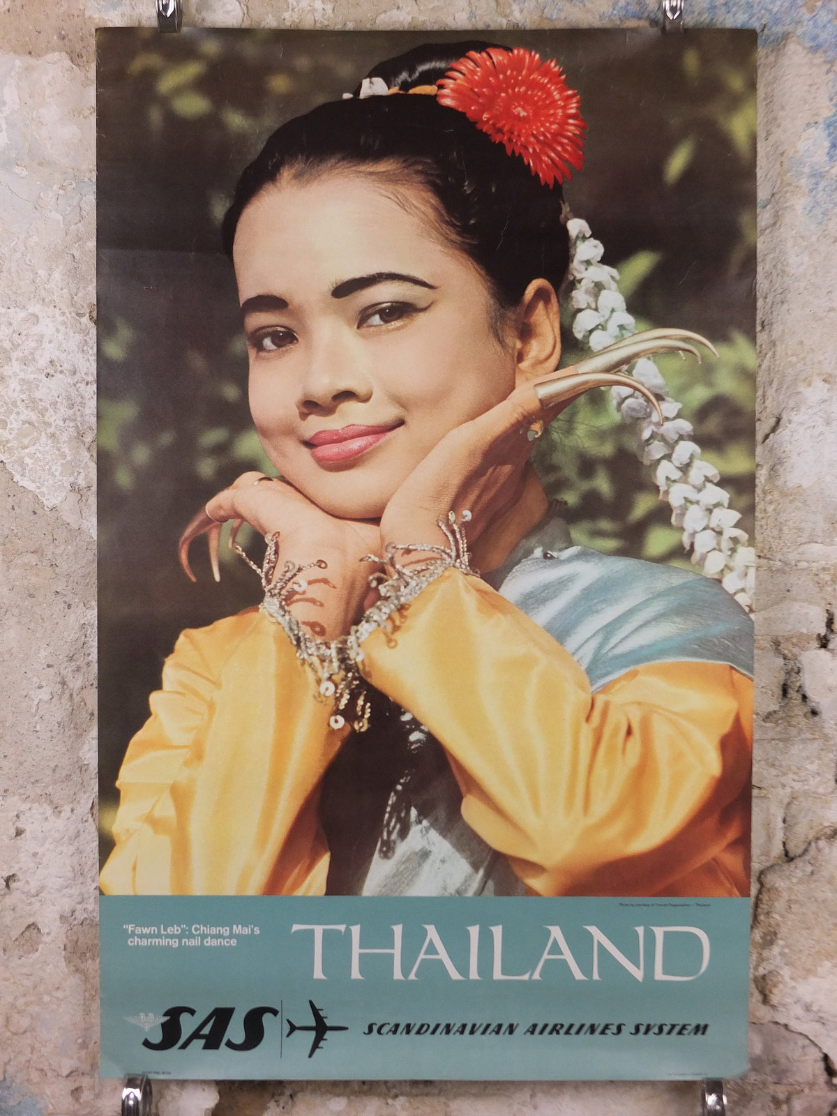 1960s SAS Thailand Travel Poster, Nail Dance of Chiang Mai, Scandanavian Airlines, Fawn Leb, airline advertising, wall art retro decor