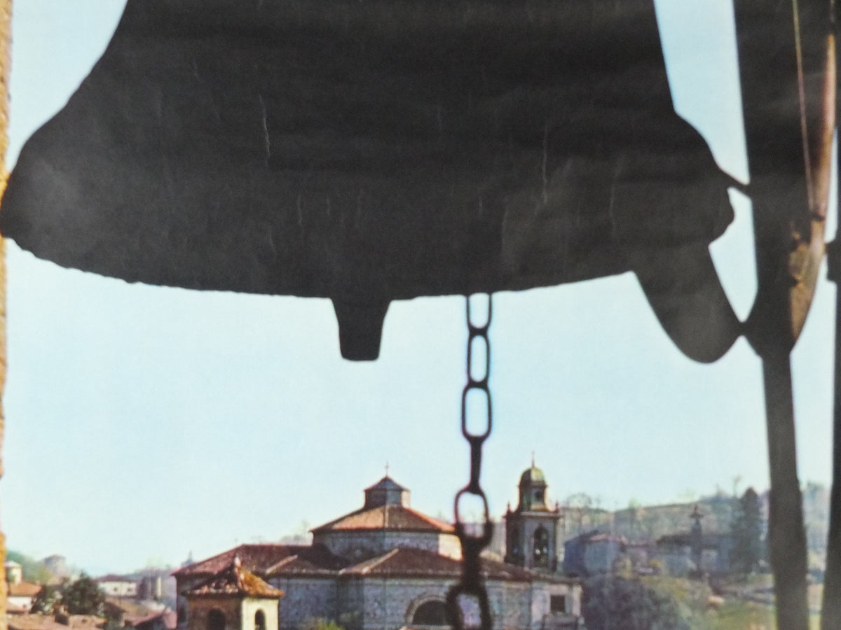 1970s Mendrisio Tessin Poster, Switzerland, church bell over the old town, Suisse Travel poster, Travel tourism vacation wall art decor