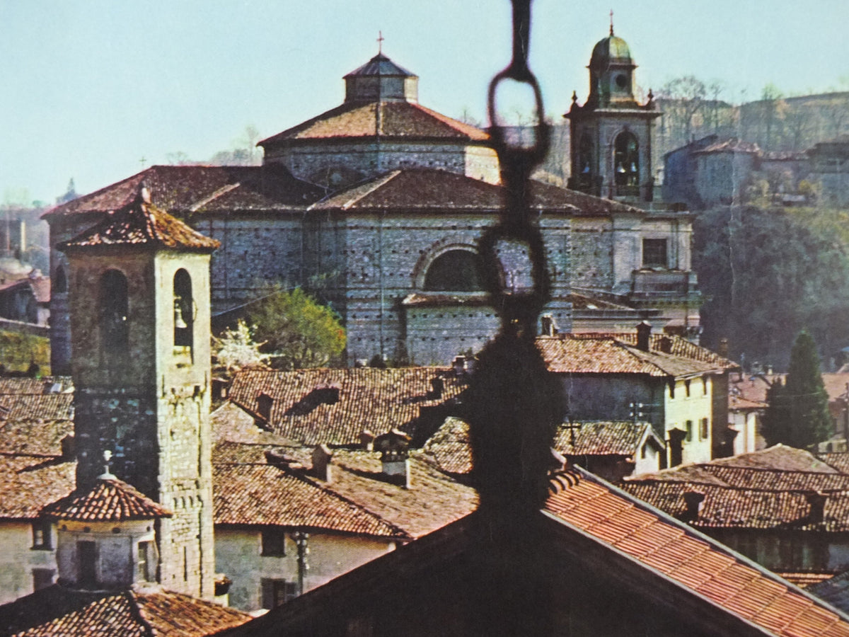 1970s Mendrisio Tessin Poster, Switzerland, church bell over the old town, Suisse Travel poster, Travel tourism vacation wall art decor